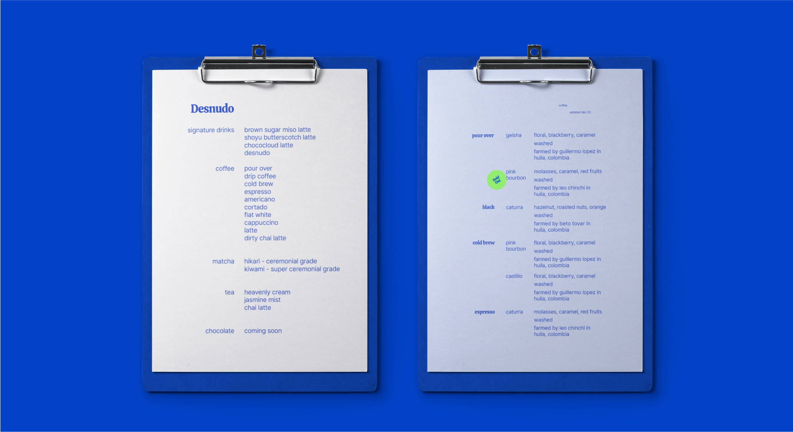 Desnudo menu design by Goodside